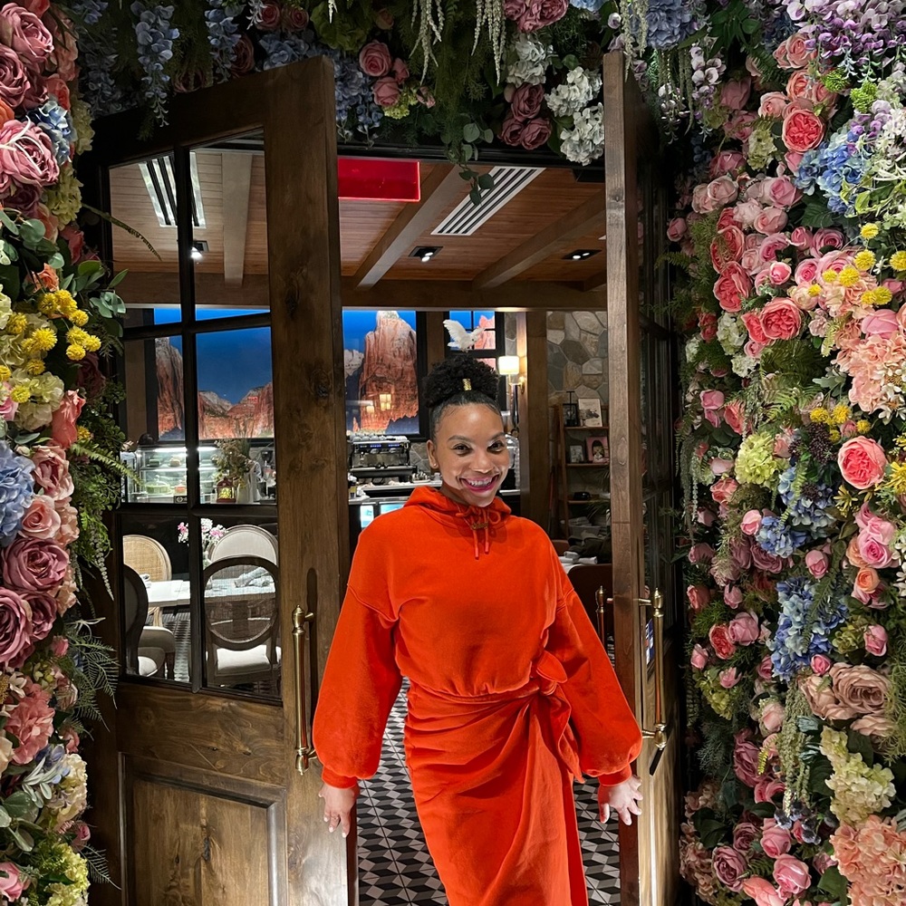 Orange midi wrap dress Bar III X Zerina Akers